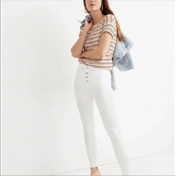 Madewell 10" High-Rise Skinny Crop Jeans in Pure White: Button-Front Edition 26 - Picture 1 of 8
